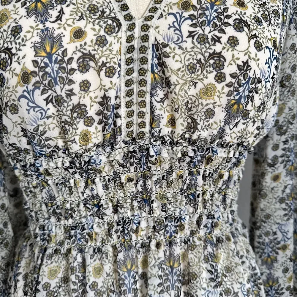 Max Studio | NWOT BOHO Style Long Sleeve Smocked Waist Fit & Flare Dress Size XS - Picture 7 of 9